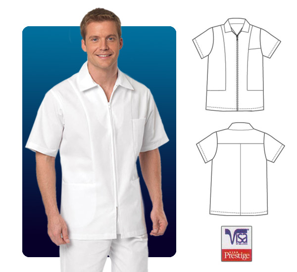 Barco Prima White 30" 3 Pocket Zip Shirt Men's Lab Coat - Click Image to Close