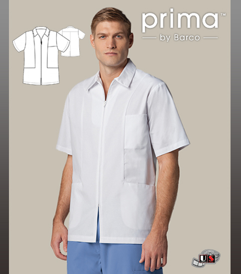Barco Prima White 30" 3 Pocket Zip Shirt Men's Lab Coat - Click Image to Close