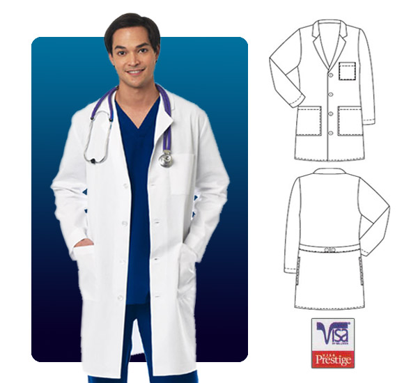 Barco Prima 40" 4 Pocket Men's Lab Coat with 3 Patch Pockets - Click Image to Close