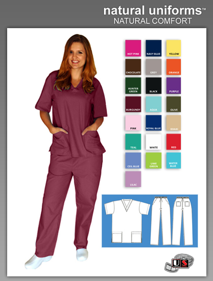 Natural Uniforms Two Piece Scrub Suit - Burgundy - Click Image to Close
