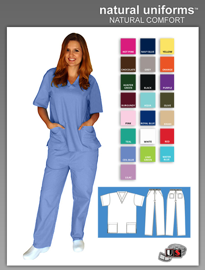 Natural Uniforms Two Piece Scrub Suit - Ciel Blue - Click Image to Close