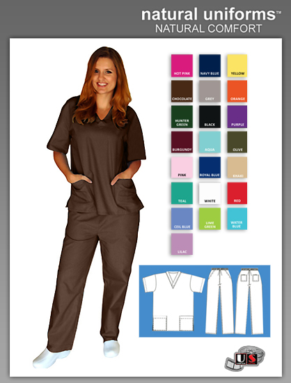 Natural Uniforms Two Piece Scrub Suit - Chocolate - Click Image to Close