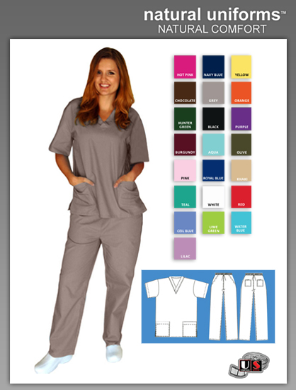 Natural Uniforms Two Piece Scrub Suit - Grey - Click Image to Close