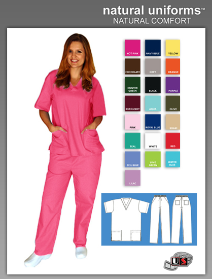 Natural Uniforms Two Piece Scrub Suit - Hot Pink - Click Image to Close
