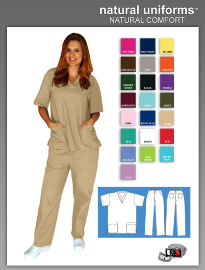 Natural Uniforms Two Piece Scrub Suit - Khaki - Click Image to Close