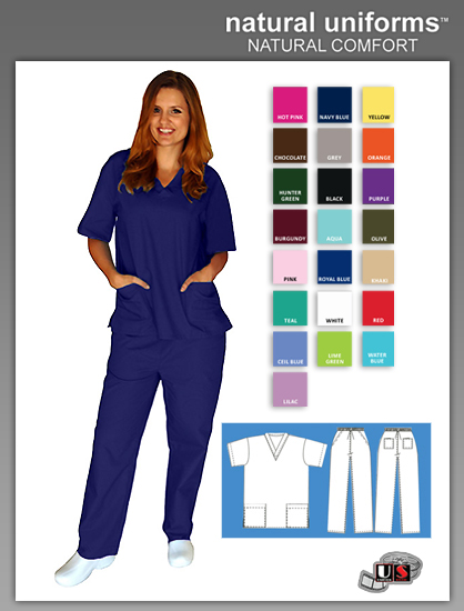 Natural Uniforms Two Piece Scrub Suit - Navy Blue - Click Image to Close