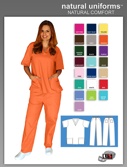 Natural Uniforms Two Piece Scrub Suit - Orange - Click Image to Close