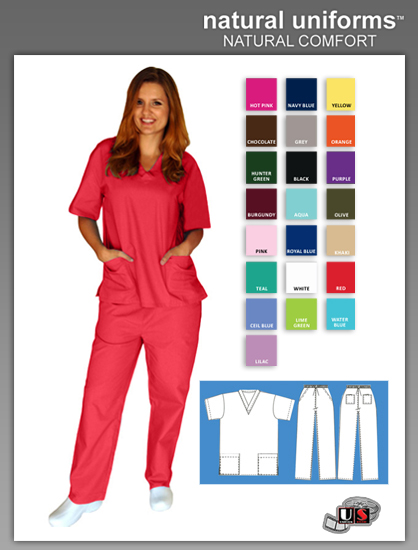 Natural Uniforms Two Piece Scrub Suit - Red - Click Image to Close