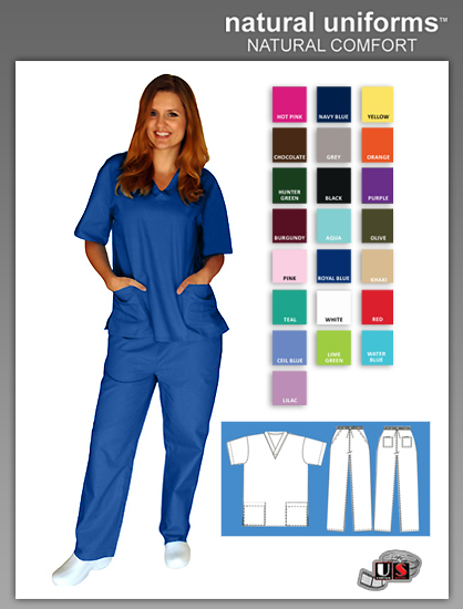 Natural Uniforms Two Piece Scrub Suit - Royal Blue - Click Image to Close