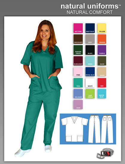 Natural Uniforms Two Piece Scrub Suit - Surgical Green - Click Image to Close