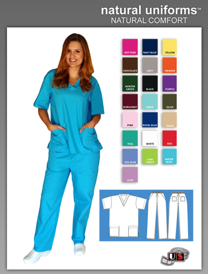 Natural Uniforms Two Piece Scrub Suit - Water Blue - Click Image to Close