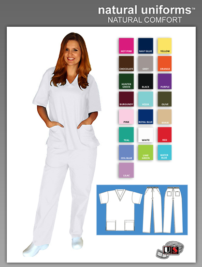 Natural Uniforms Two Piece Scrub Suit - White - Click Image to Close