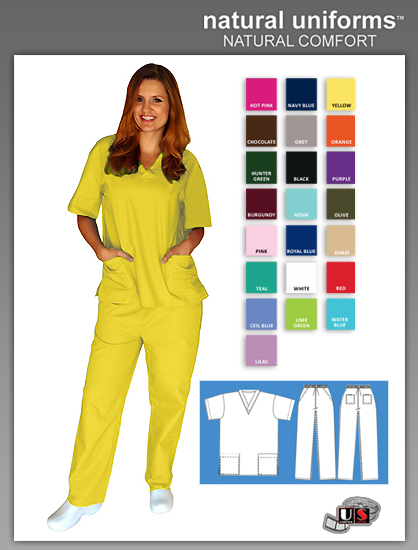 Natural Uniforms Two Piece Scrub Suit - Yellow - Click Image to Close