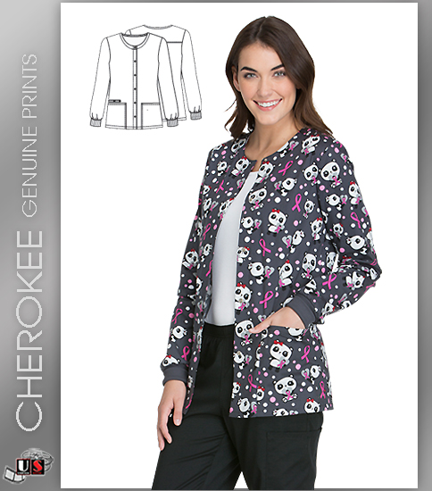 Cherokee Printed Beary Caring Women's Snap Front Warm-Up Jacket - Click Image to Close