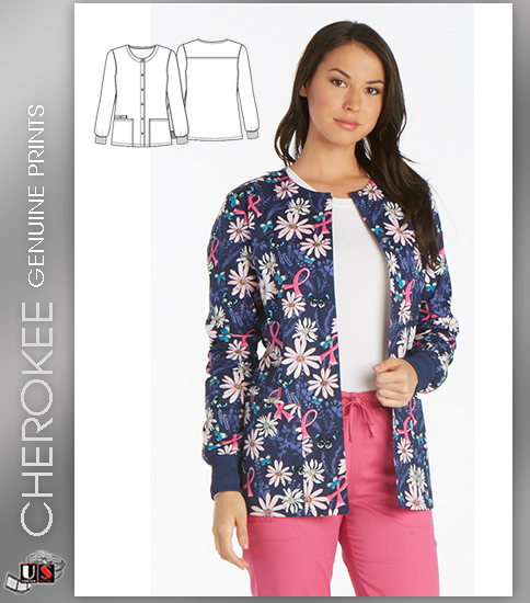 Cherokee Printed Women's Snap Front Warm-Up Jacket - Click Image to Close