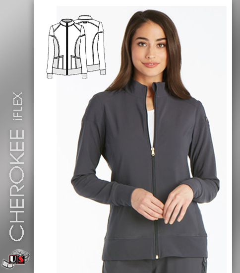 Cherokee iflex Women's V-Neck Short Sleeve Mock Wrap Knit Panel - Click Image to Close