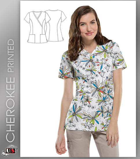 Cherokee Printed Mosaic Meadow Mock Wrap Top - Click Image to Close