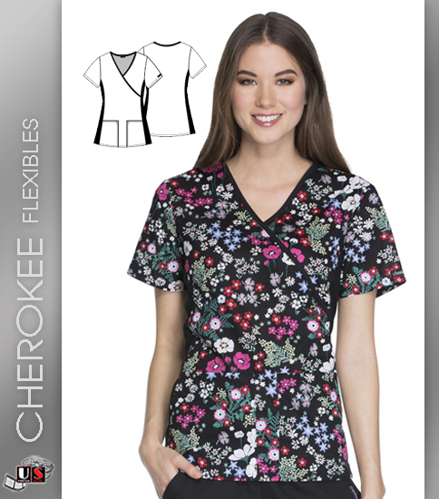Cherokee Flexibles Blooming Botanicals Women's V-Neck Short Slee - Click Image to Close