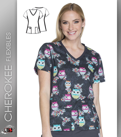 Cherokee Flexibles Too Cute To Hoot Women's V-Neck Knit Panel - Click Image to Close