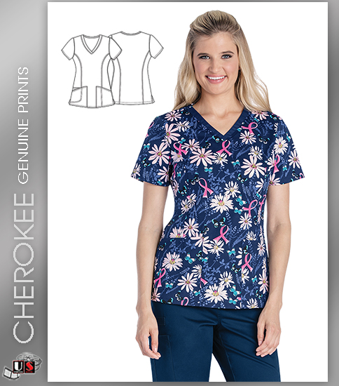 Cherokee Printed Women's V-Neck Top in Flight For The Cure - Click Image to Close