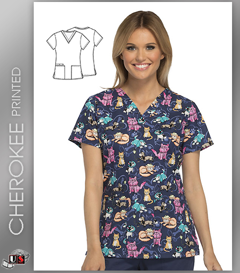 Cherokee Printed A Day At The Vet Women's V-Neck Top - Click Image to Close