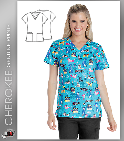 Cherokee Printed Women's V-Neck Top in Feline Better Already - Click Image to Close