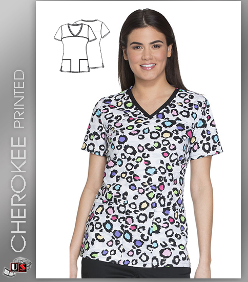 Cherokee Printed Electric Cheetah Women's V-Neck Top - Click Image to Close
