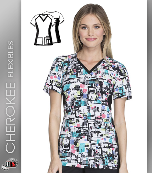 Cherokee Flexibles Block And Roll Women's V-Neck Short Sleeve - Click Image to Close