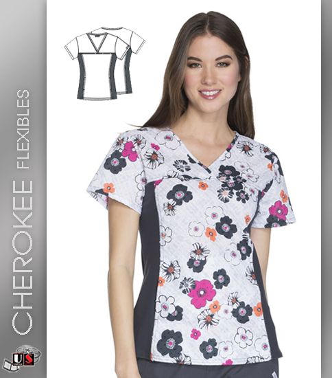 Cherokee Flexibles Fleur You I Will Women's V-Neck Short Sleeve - Click Image to Close