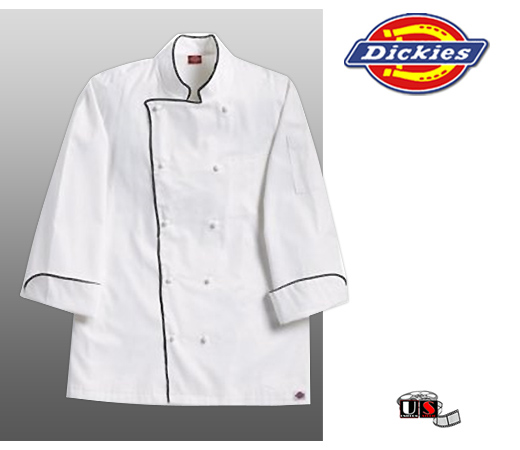 Dickies Grand Master White Chef Coat w/ Black Piping - Click Image to Close
