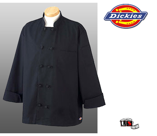 Dickies Chef Economy Chef Coat with Knot Buttons - Black - Click Image to Close