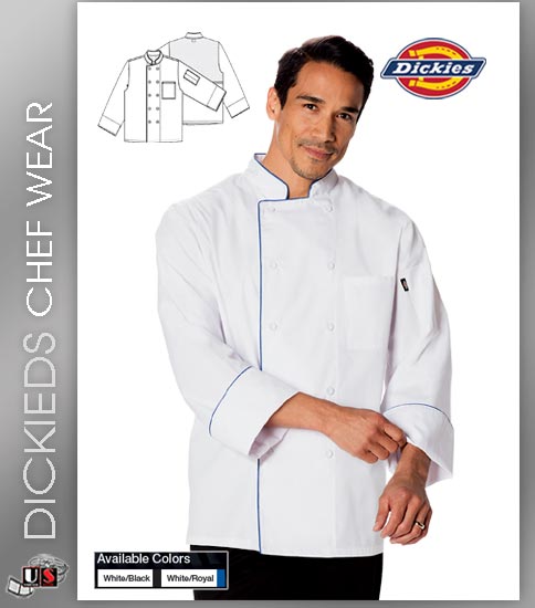 Dickies Chef Unisex 2 Pockets Cool Breeze Chef Coat with Piping - Click Image to Close