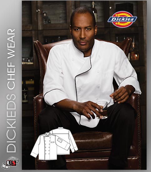 Dickies Chef Unisex Executive 2 Pockets Chef Coat with Piping - Click Image to Close