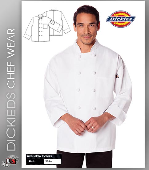 Dickies Chef Unisex Classic 2 Pockets Knot Button Chef Coat - Click Image to Close