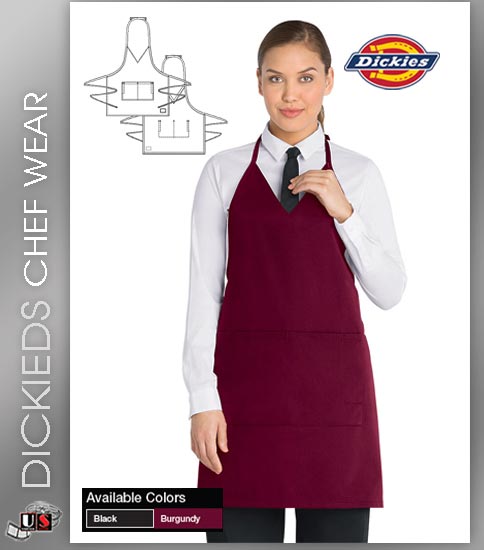 Dickies Chef Unisex 1 Pocket Tuxedo Style Bib Apron - Click Image to Close