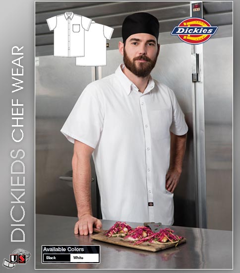 Dickies Chef Men's 1 Pocket Poplin Cook Shirt - Click Image to Close
