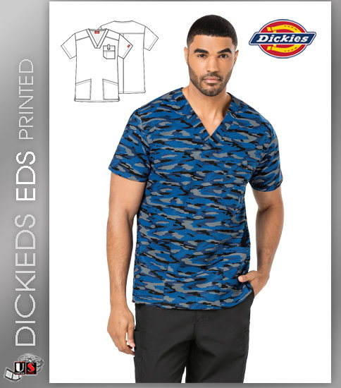 Dickies EDS Get Back in Line Royal Print Men's V-Neck Top - Click Image to Close