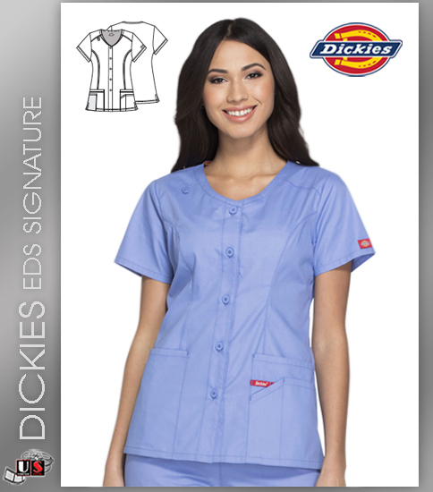 Dickies EDS Signature Button Womens Front V-Neck Top - Click Image to Close