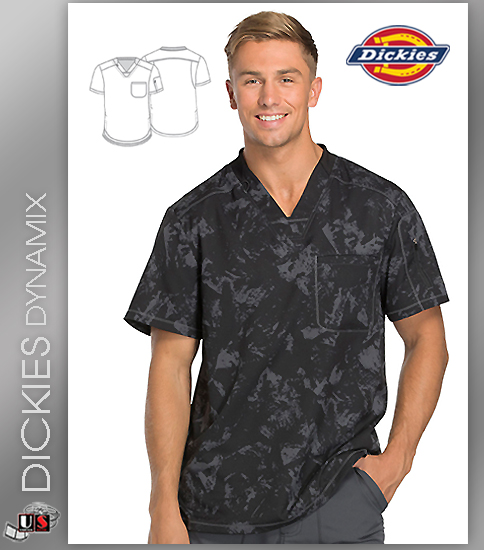 Dickies Dynamix Distress Black Print Men's V-Neck Top - Click Image to Close