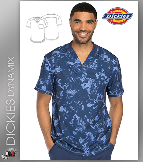 Dickies Dynamix Distress Navy Print Men's V-Neck Top - Click Image to Close