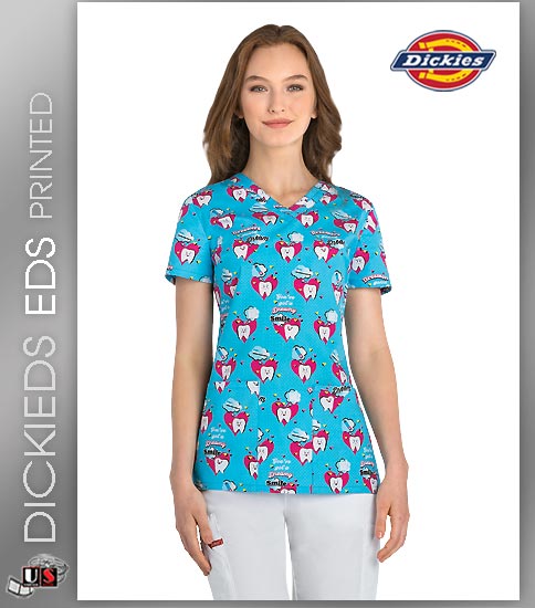 Dickies EDS Dreamers Gonna Dream Women's V-Neck Print Scrub Top - Click Image to Close