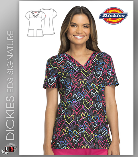 Dickies EDS Street Heart Prints V-Neck Top - Click Image to Close