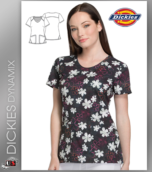 Dickies Dynamix Floral Print Womens V-Neck Top - Click Image to Close