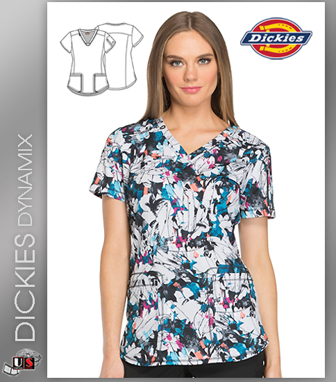 Dickies Dynamix Abstract Print Women's V-Neck Top - Click Image to Close