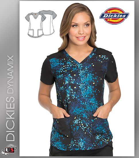 Dickies Dynamix Abstract Print Womens V-Neck Top - Click Image to Close