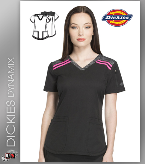 Dickies Dynamix Womens Princess Line V-Neck Top Black Cosmic - Click Image to Close