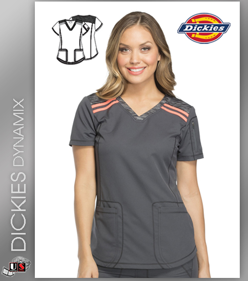 Dickies Dynamix Womens Princess Line V-Neck Top Pewter Vibrant - Click Image to Close