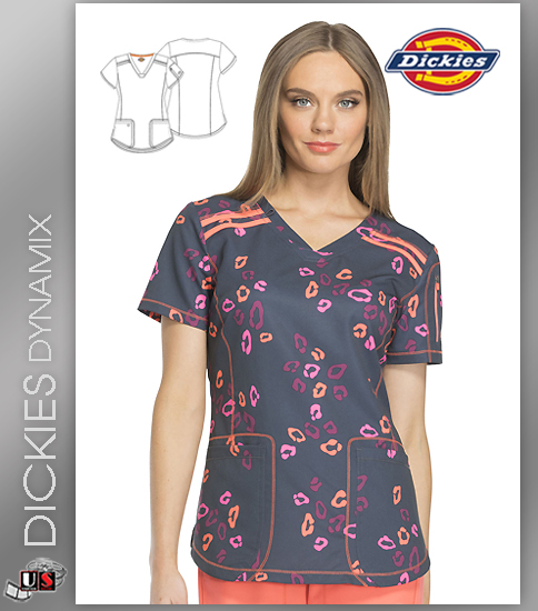 Dickies Dynamix Wild Run Print Womens V-Neck Top - Click Image to Close