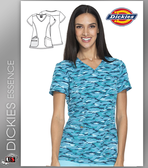 Dickies Essence Womens Camo Get Back in Line Turquoise V-Neck - Click Image to Close