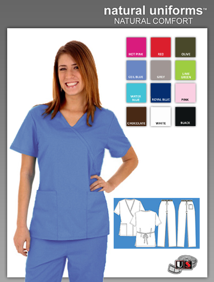 Natural Uniforms 2 Pocket Solid Mock Wrap Scrub Top - Ceil Blue - Click Image to Close